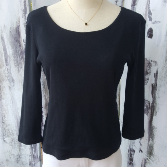 CASUAL CORNER ANNEX ♡  Sweet Vintage Black Thick 3/4 Length Scoop Neckline Top S - Picture 9 of 15